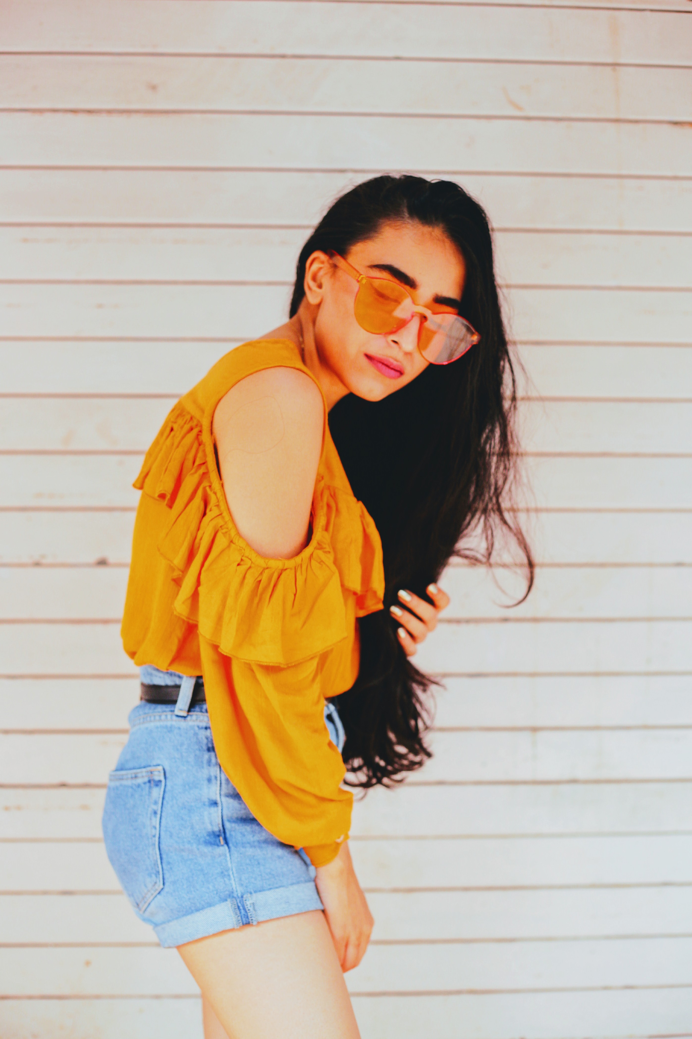 candy sunglasses, yellow shades, yellow sunnies, bellofox sunglasses, yellow fever, mustard top, casual street style, indian fashion blogger, street style, denim shorts, shorts style, how to wear yellow
