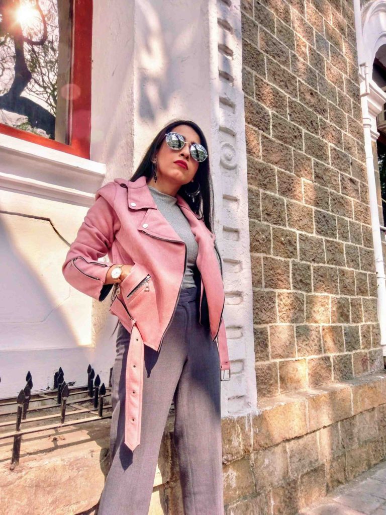 shein, shein india, neha menghwani, millennial pink, pink leather jacket, leather jacket, moto jacket, pink suede jacket, street style, mumbai fashion blogger, fashion blogger, vsco pink theme, fall fashion, winter fashion, fashion week