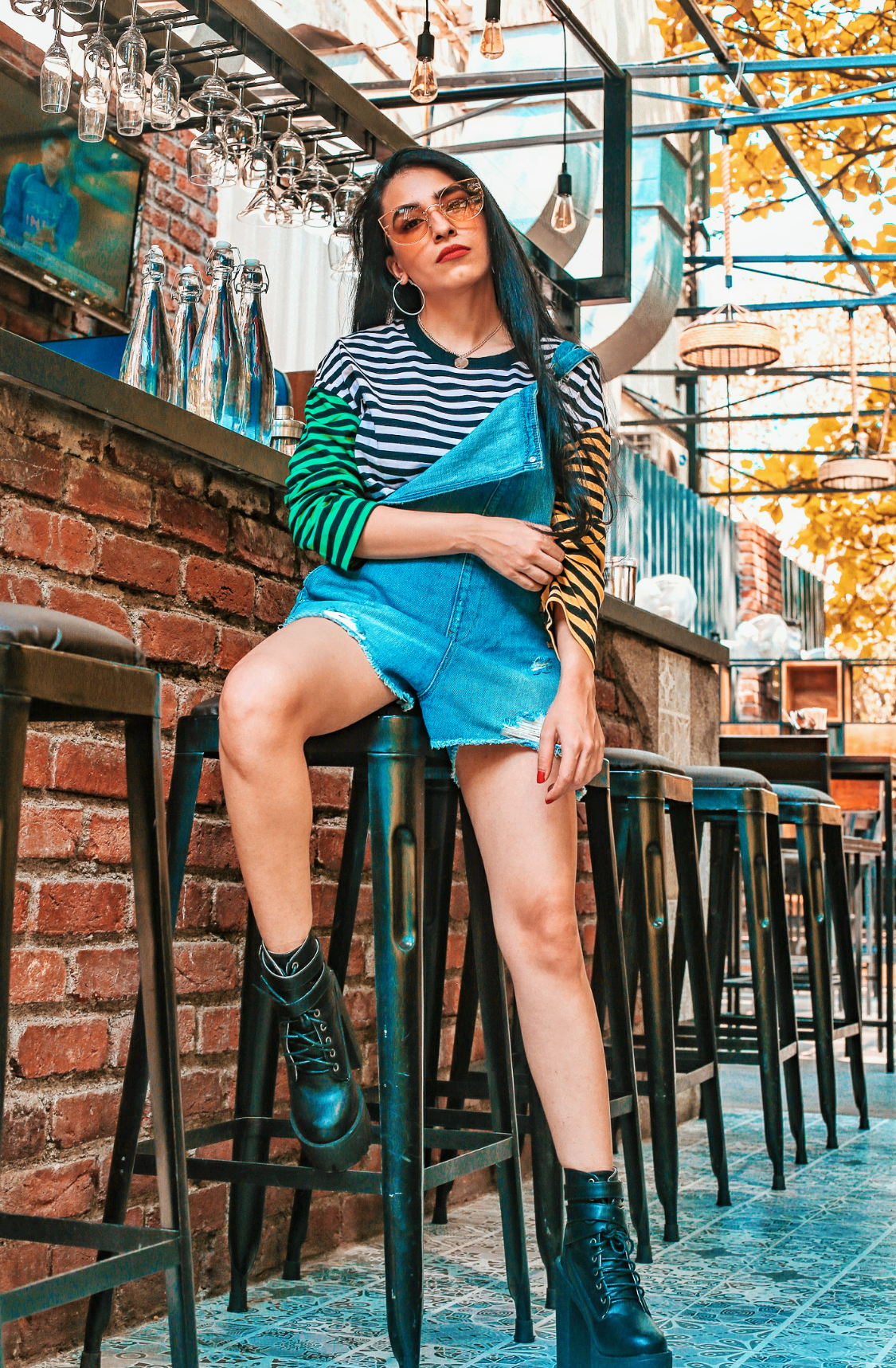 maximalism, oversized, ootd, indian blogger, feather top, shein, romwe, red, boots, red pants, hardcore accessories, black leather accessories, silver hardware,color blocking, stripes, striped tee, fashion week street style
