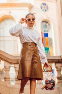 shein, shein haul, haul, vintage, street style, street style blogger, fashion blogger, style blogger, indian fashion blogger, white shirt outfit, ootd, tan skirt, tan leather, transparent bag, trends